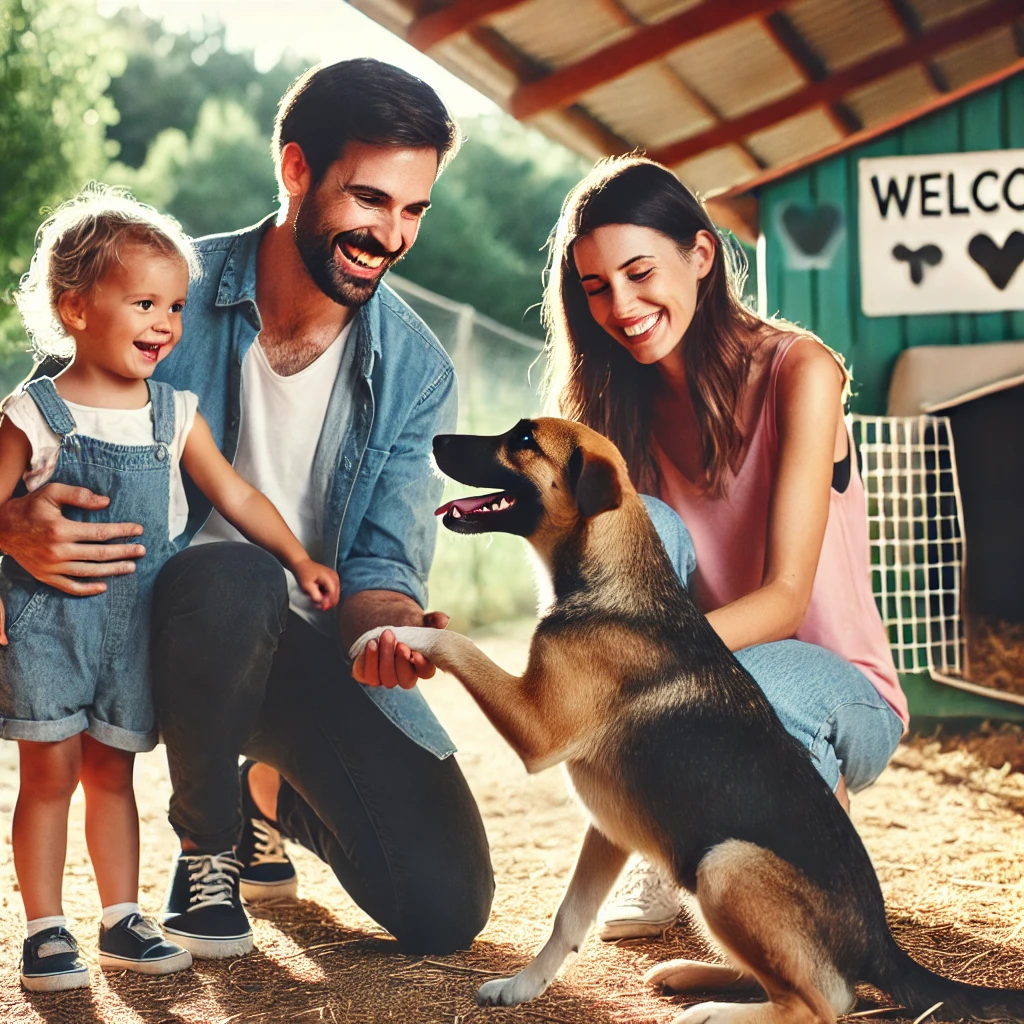 the heartwarming moment of a family adopting a dog from a shelter